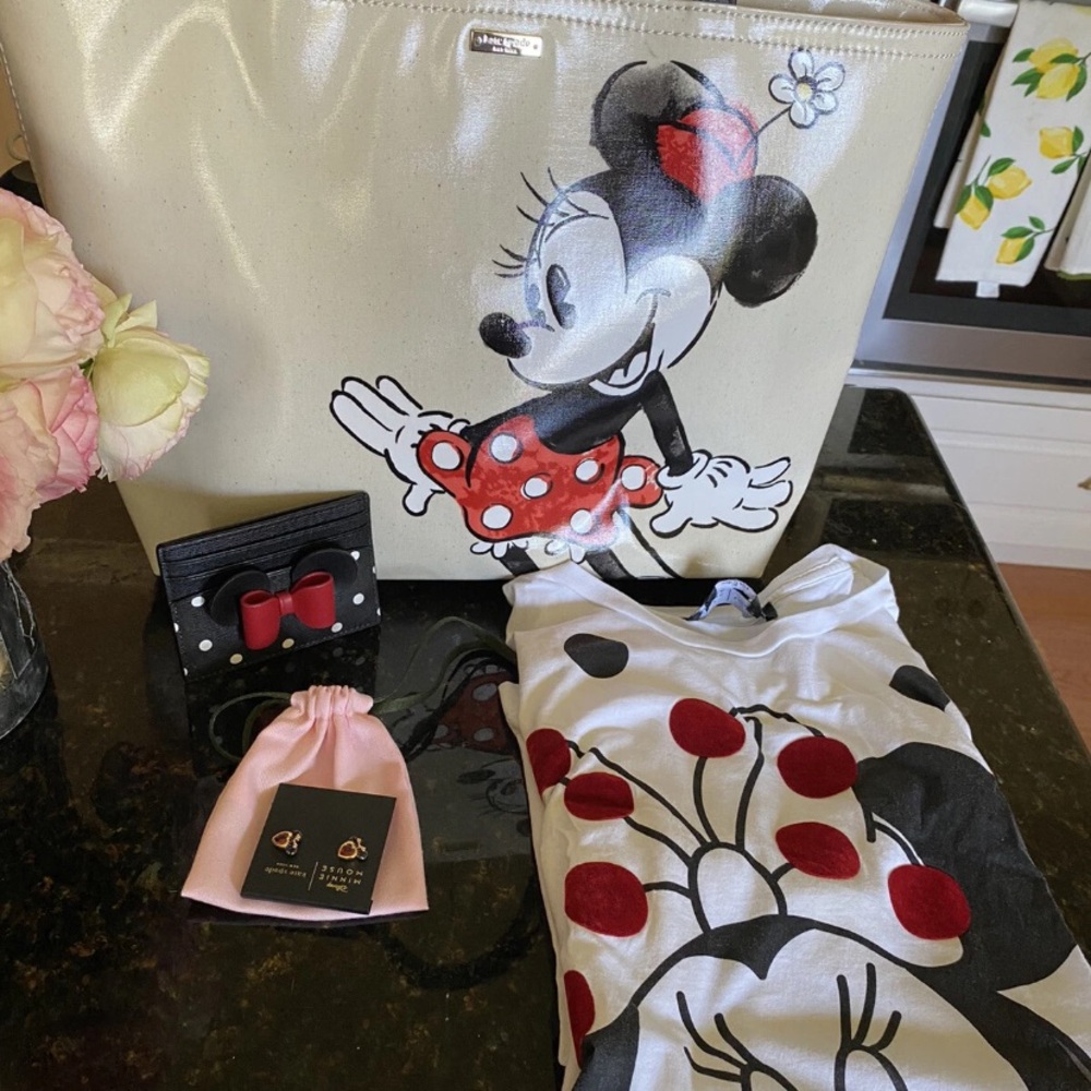 NWT Kate Spade Disney Minnie Mouse Tote & Wallet , Shirt & Earrings Ret $437 Lot